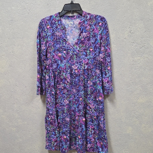 Lilly Pulitzer Alaina Purple Floral Tied Knit Multicolor Patterned Dress - Picture 2 of 5